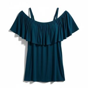 Ups & Downs Women’s Cold Shoulder Ruffle Top Dark Teal | Size 1X New
